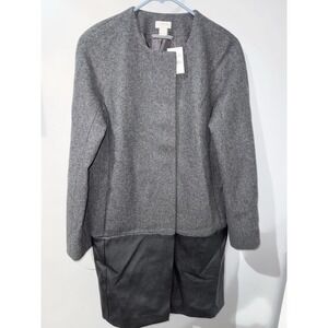 J.Crew Gray Collarless Wool Blend Coat w/‎ Black Faux Leather Panel  Sz 2 NWT